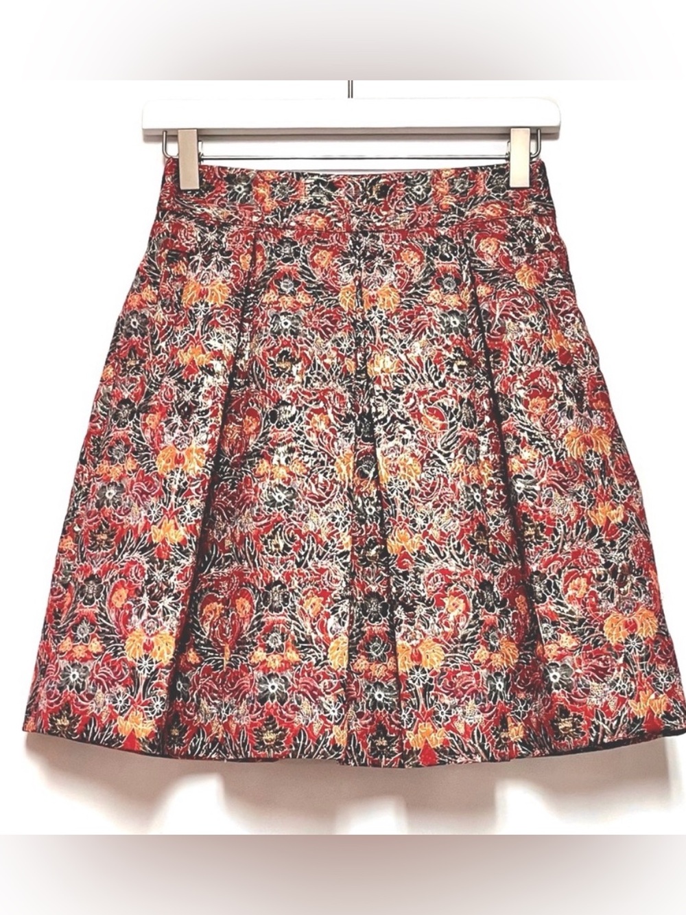 Anthropologie Floral A-Line Skirt in Red, Orange, Black